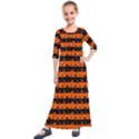 Orange and Black Spooky Halloween Nightmare Stripes Kids  Quarter Sleeve Maxi Dress View1