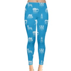 Oktoberfest Bavarian October Beer Festival Motifs In Bavarian Blue Leggings  by PodArtist