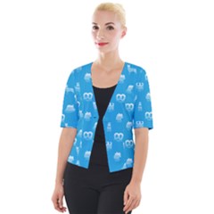 Oktoberfest Bavarian October Beer Festival Motifs In Bavarian Blue Cropped Button Cardigan by PodArtist