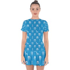 Oktoberfest Bavarian October Beer Festival Motifs In Bavarian Blue Drop Hem Mini Chiffon Dress by PodArtist