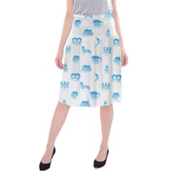 Oktoberfest Bavarian October Beer Festival Motifs In Bavarian Blue Midi Beach Skirt by PodArtist