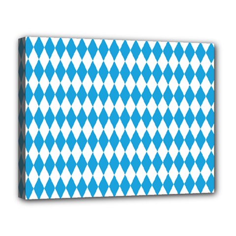 Oktoberfest Bavarian Blue And White Large Diagonal Diamond Pattern Canvas 14  X 11  (stretched) by PodArtist