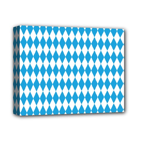 Oktoberfest Bavarian Blue And White Large Diagonal Diamond Pattern Deluxe Canvas 14  X 11  (stretched) by PodArtist