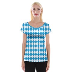 Oktoberfest Bavarian Blue And White Large Diagonal Diamond Pattern Cap Sleeve Top by PodArtist