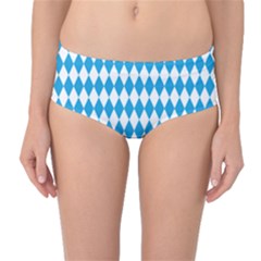 Oktoberfest Bavarian Blue And White Large Diagonal Diamond Pattern Mid-waist Bikini Bottoms by PodArtist