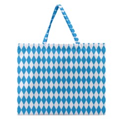 Oktoberfest Bavarian Blue And White Large Diagonal Diamond Pattern Zipper Large Tote Bag by PodArtist