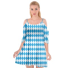 Oktoberfest Bavarian Blue And White Large Diagonal Diamond Pattern Cutout Spaghetti Strap Chiffon Dress by PodArtist