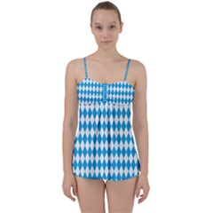 Oktoberfest Bavarian Blue And White Large Diagonal Diamond Pattern Babydoll Tankini Set by PodArtist