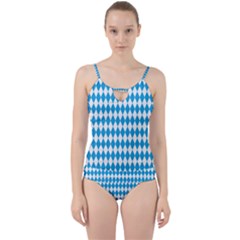 Oktoberfest Bavarian Blue And White Large Diagonal Diamond Pattern Cut Out Top Tankini Set