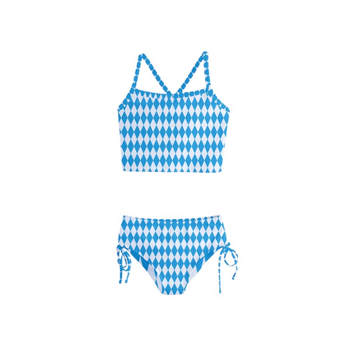 Oktoberfest Bavarian Blue and White Large Diagonal Diamond Pattern Girls  Tankini Swimsuit