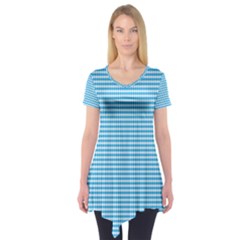 Oktoberfest Bavarian Blue And White Small Diagonal Diamond Pattern Short Sleeve Tunic  by PodArtist