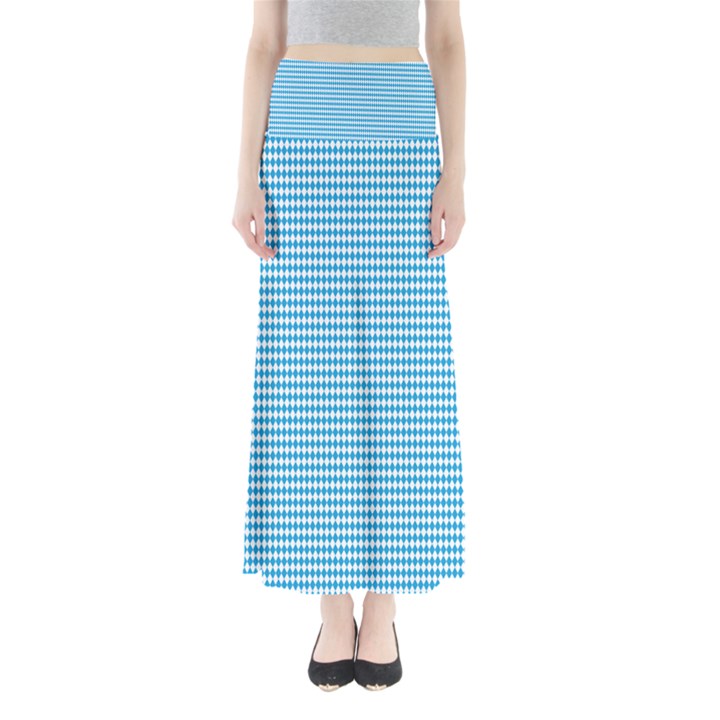 Oktoberfest Bavarian Blue and White Small Diagonal Diamond Pattern Full Length Maxi Skirt