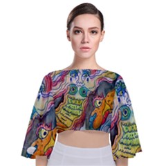 Watercolor Mermaid Tie Back Butterfly Sleeve Chiffon Top