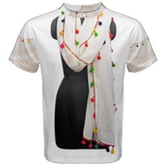 Indiahandycrfats women Fashion White Dupatta with Multicolour Pompom all four sides for Girls/women Men s Cotton Tee