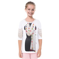 Indiahandycrfats Women Fashion White Dupatta With Multicolour Pompom All Four Sides For Girls/women Kids  Quarter Sleeve Raglan Tee