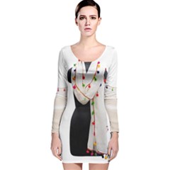 Indiahandycrfats women Fashion White Dupatta with Multicolour Pompom all four sides for Girls/women Long Sleeve Velvet Bodycon Dress