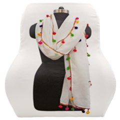 Indiahandycrfats women Fashion White Dupatta with Multicolour Pompom all four sides for Girls/women Car Seat Back Cushion 