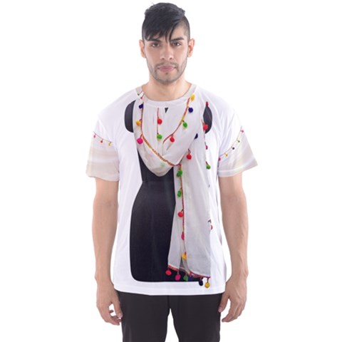 Indiahandycrfats Women Fashion White Dupatta With Multicolour Pompom All Four Sides For Girls/women Men s Sports Mesh Tee by Indianhandycrafts