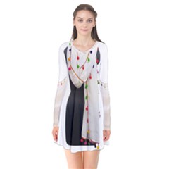 Indiahandycrfats Women Fashion White Dupatta With Multicolour Pompom All Four Sides For Girls/women Long Sleeve V-neck Flare Dress