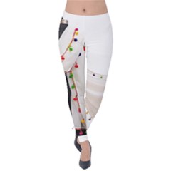 Indiahandycrfats Women Fashion White Dupatta With Multicolour Pompom All Four Sides For Girls/women Velvet Leggings by Indianhandycrafts