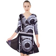 Vintage Camera Quarter Sleeve Front Wrap Dress