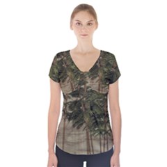 Vintage Bamboo Trees Short Sleeve Front Detail Top