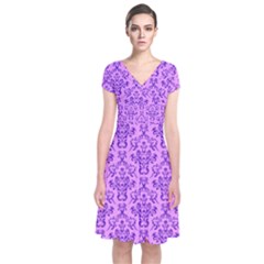 Victorian Violet Short Sleeve Front Wrap Dress