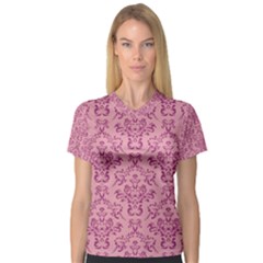 Victorian Pink Ornamental V-neck Sport Mesh Tee