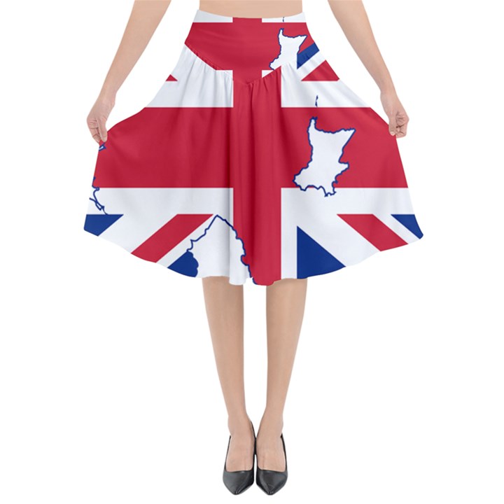 Union Jack Flag Map of Northern Ireland Flared Midi Skirt