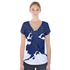 Flag Map of Alaska Short Sleeve Front Detail Top