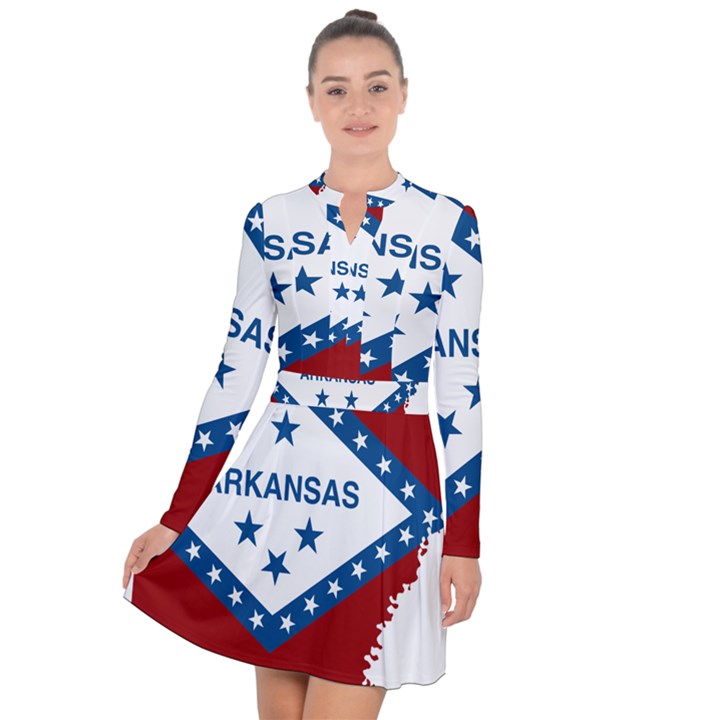 Flag Map Of Arkansas Long Sleeve Panel Dress