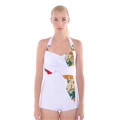 Flag Map of Florida  Boyleg Halter Swimsuit 