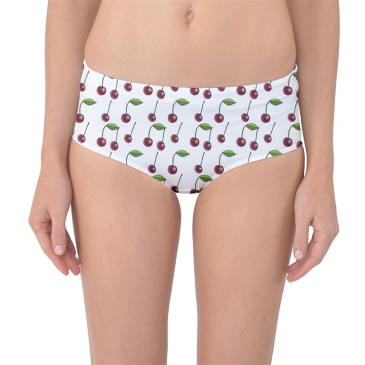 Musical Cherries Pattern Mid-Waist Bikini Bottoms