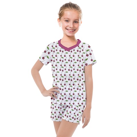 Musical Cherries Pattern Kids  Mesh Tee And Shorts Set by emilyzragz