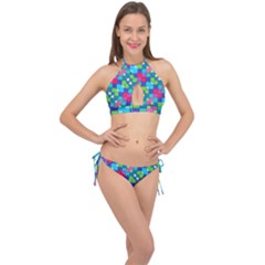 Retro Squares                                             Cross Front Halter Bikini Set by LalyLauraFLM