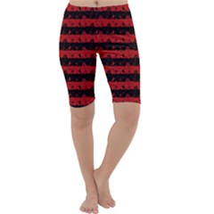 Blood Red And Black Halloween Nightmare Stripes  Cropped Leggings  by PodArtist