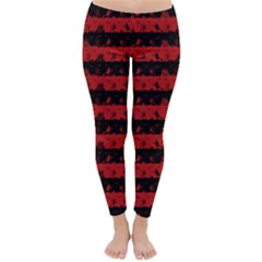 Blood Red And Black Halloween Nightmare Stripes  Classic Winter Leggings by PodArtist