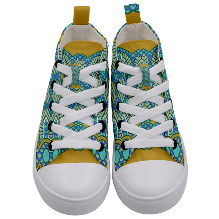 Green blue shapes                                    Kid s Mid-Top Canvas Sneakers