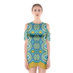 Green Blue Shapes                                            Women s Cutout Shoulder Dress by LalyLauraFLM