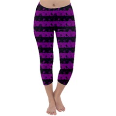 Zombie Purple And Black Halloween Nightmare Stripes  Capri Winter Leggings  by PodArtist