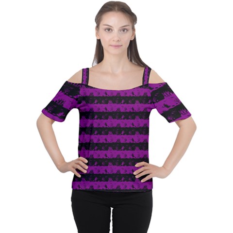 Zombie Purple And Black Halloween Nightmare Stripes  Cutout Shoulder Tee by PodArtist