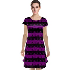 Zombie Purple And Black Halloween Nightmare Stripes  Cap Sleeve Nightdress by PodArtist