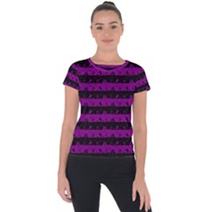 Zombie Purple And Black Halloween Nightmare Stripes  Short Sleeve Sports Top  by PodArtist