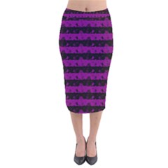 Zombie Purple And Black Halloween Nightmare Stripes  Velvet Midi Pencil Skirt by PodArtist