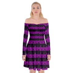 Zombie Purple And Black Halloween Nightmare Stripes  Off Shoulder Skater Dress by PodArtist