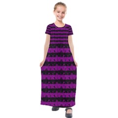 Zombie Purple and Black Halloween Nightmare Stripes  Kids  Short Sleeve Maxi Dress