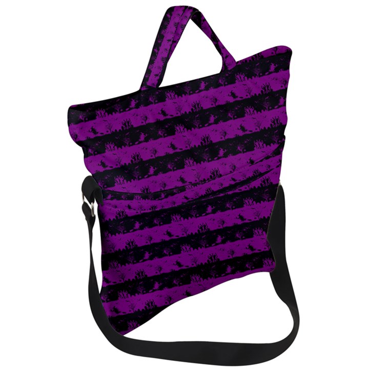 Zombie Purple and Black Halloween Nightmare Stripes  Fold Over Handle Tote Bag