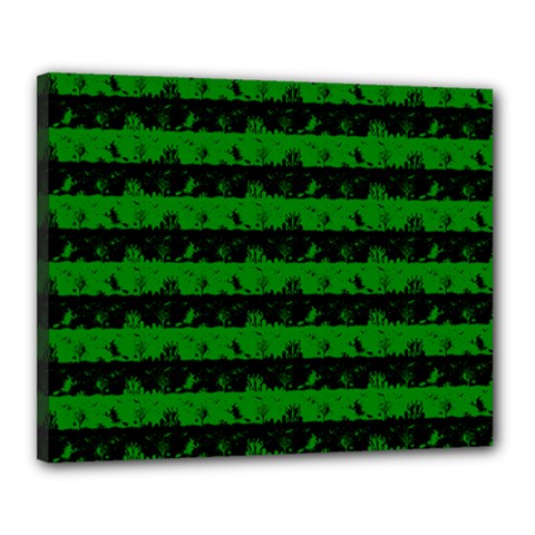 Alien Green And Black Halloween Nightmare Stripes  Canvas 20  X 16  (stretched) by PodArtist