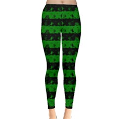 Alien Green And Black Halloween Nightmare Stripes  Leggings  by PodArtist