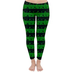 Alien Green And Black Halloween Nightmare Stripes  Classic Winter Leggings by PodArtist